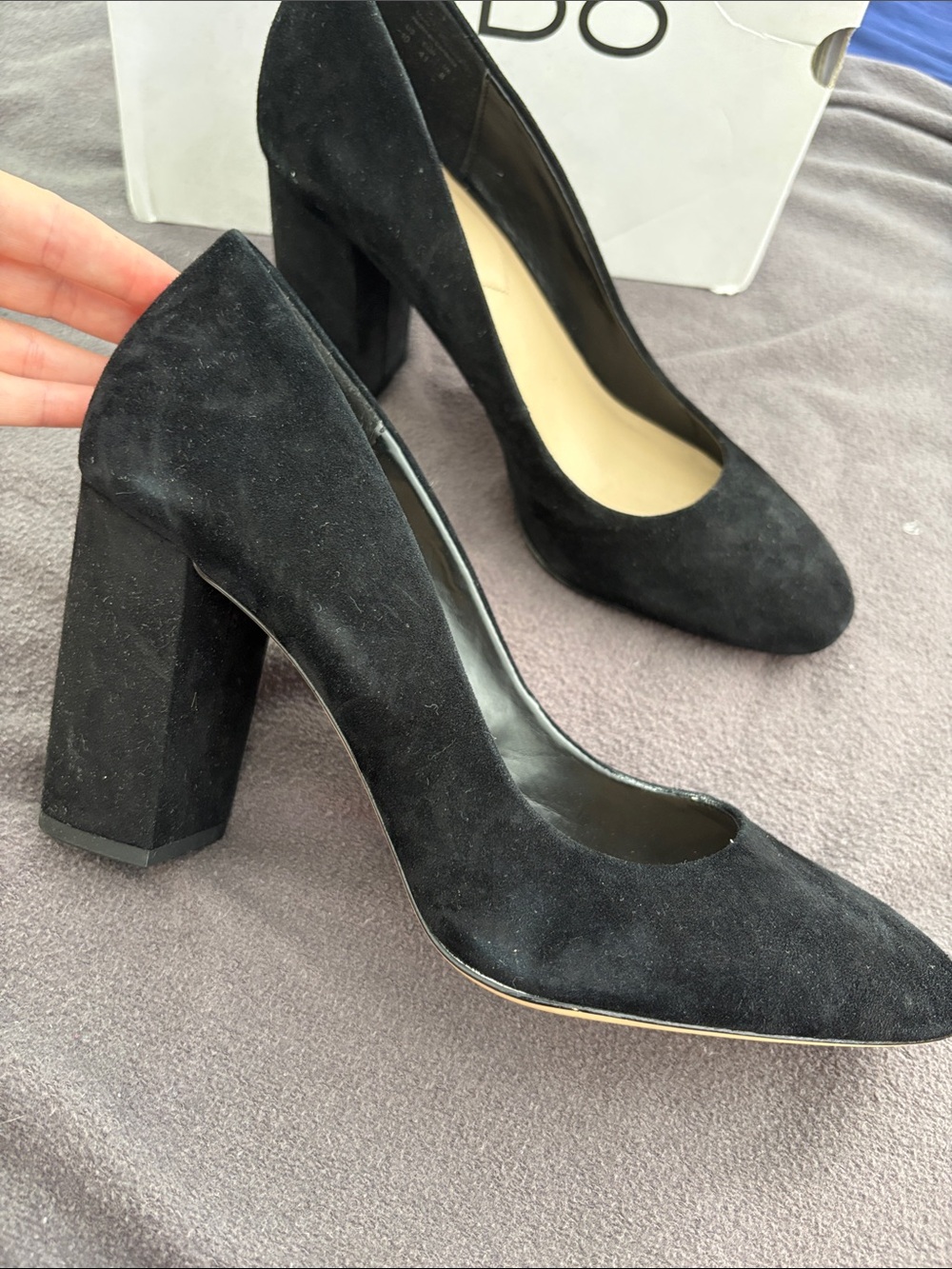 Aldo Black Suede Block Heel Pumps - Picture 2 of 6